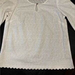 Lilly Pulitzer Cream Blouse with Long Sleeves and Textured Pattern